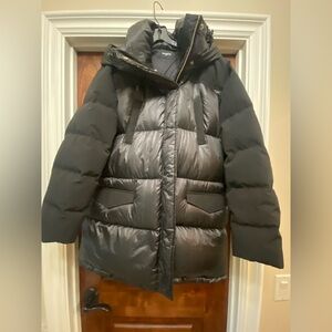 The Kooples Womens Bi-Material Long Down Puffer Jacket Black Fr Sz 3 US 8  NWT